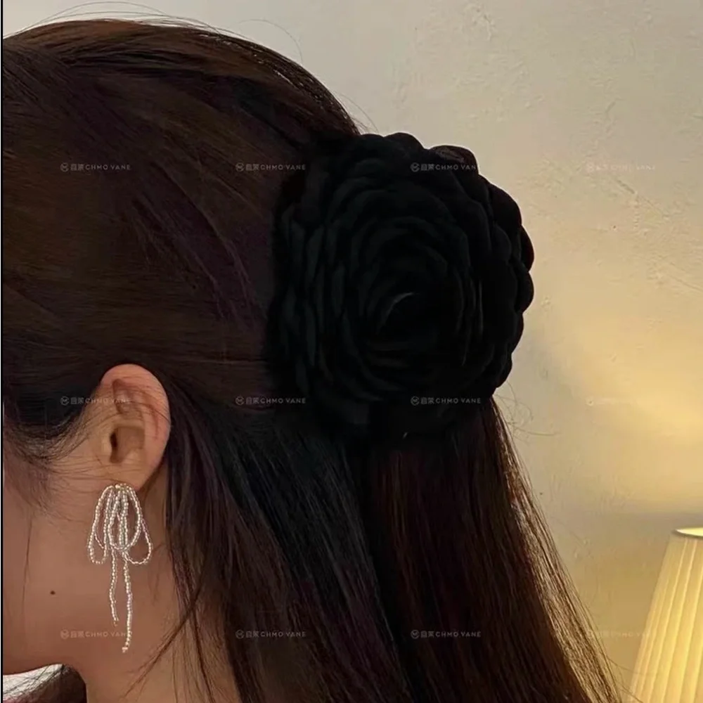 Red & Black Rose Flower Hair Clip - Women Accessories Duo Set